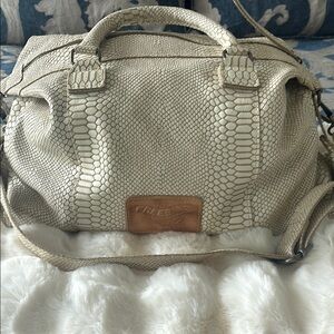 Freebird Cream and Brown Travel Bag with Snake Print